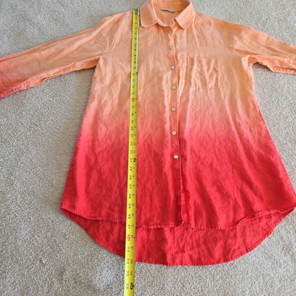 Soft Surroundings 100% Linen Ombre Top Shirt Long Sleeve High Low Hem L Peach - Picture 9 of 12